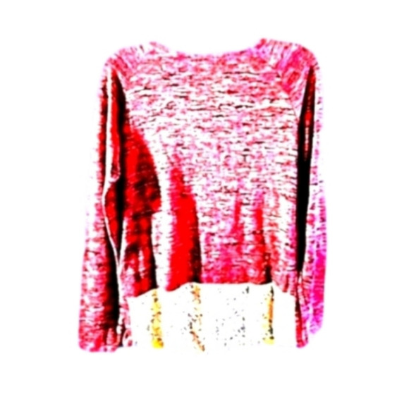 Exhilaration l heathered pink hi-lo hem lace ruffle on hem sweater. - Picture 2 of 8